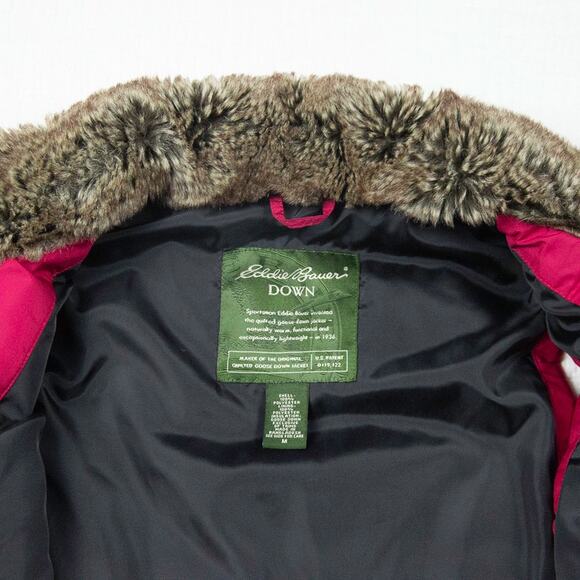 Eddie Bauer Womens Quilted Burgundy Red Goose Down Faux Fur Collar Vest M - Picture 4 of 10